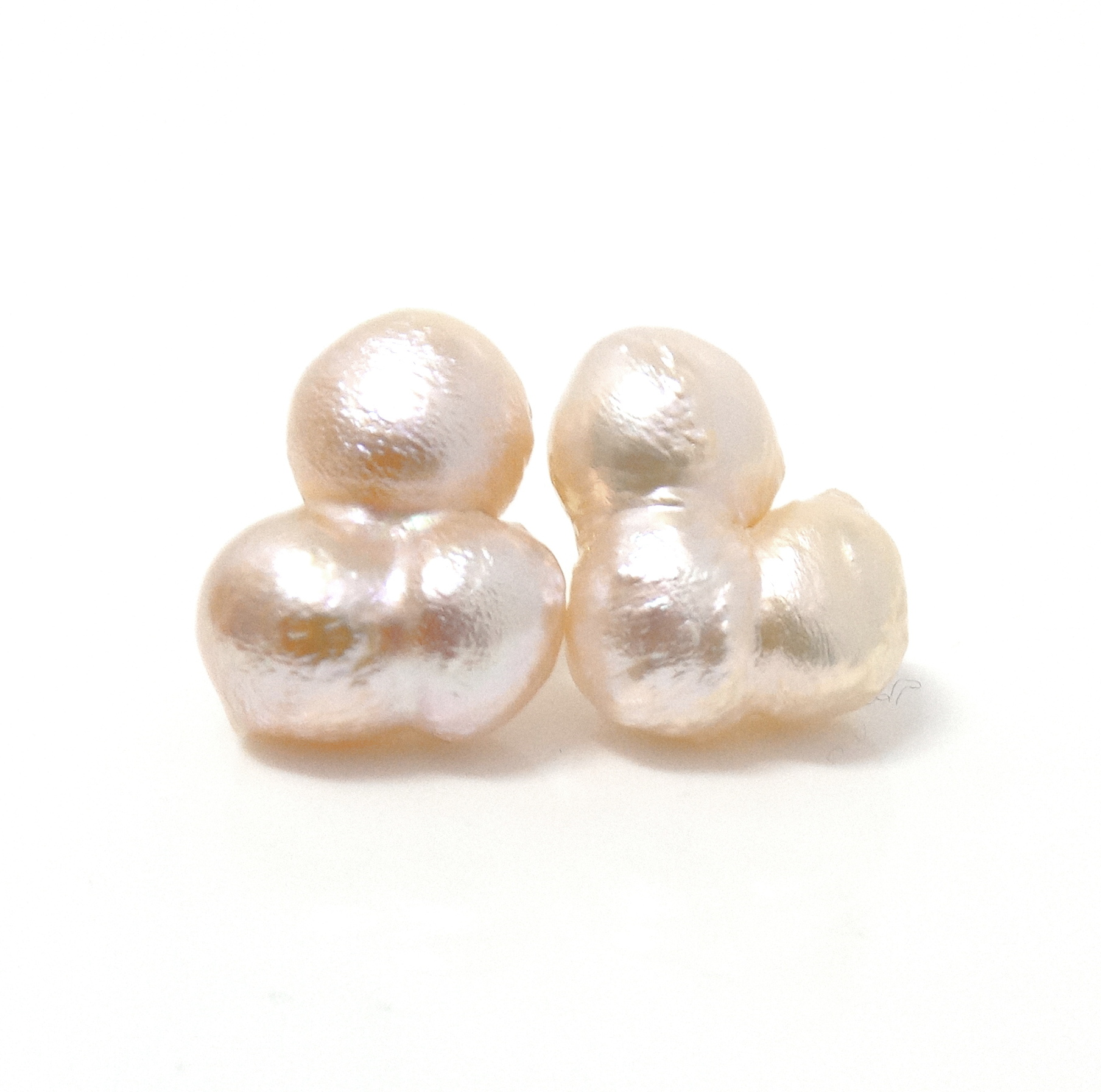 Pale Apricot Triple Conjoined Pearls Earrings